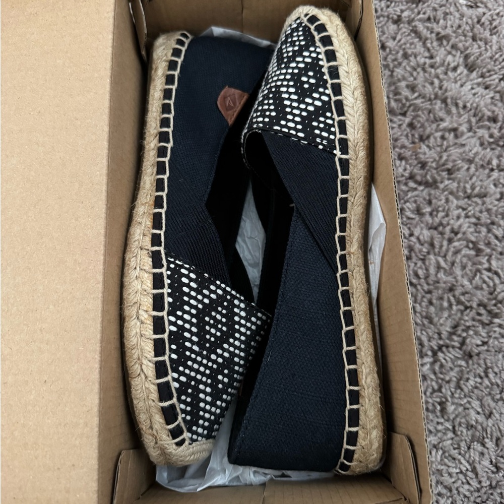 Black Espadrille Slip-On Flats with Patterned Toe - Used Likr New 6.5